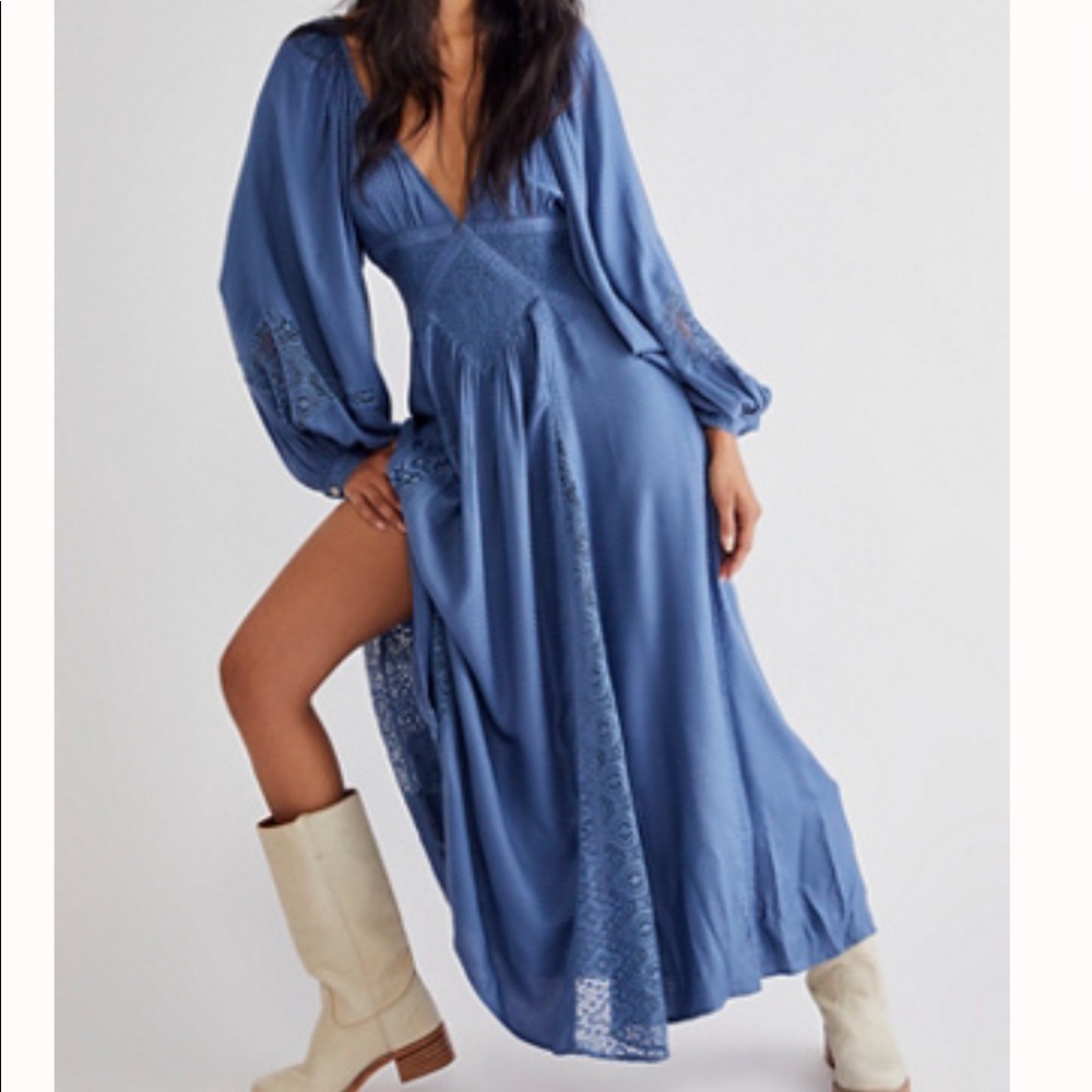 Free People Blue Southwest Lace Maxi Dress (M)